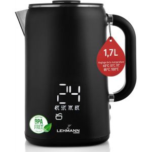 Bouilloire Electrique Inox 1,7L, Temp&eacute;rature R&eacute;glable 45-100&deg;C, Ebullition Rapide, Maintien Au Chaud, Double Paroi, &Eacute;cran Tactile, Sans Bpa, Id&eacute;ale Pour Famille Et Bureau, Noir Mat - Neuf