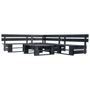 Prolenta Premium - Canap&eacute;s De Jardin Palette 4 Pcs Noir Bois - Neuf