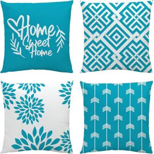 Cauc-Housse Coussin 50x50 Lot De 4 D&eacute;coratif Canap&eacute; Housse De Coussin Taie D'oreiller Velours Turquoise Coussin Carre Geometrique Coussins Taies D'oreiller Pour Canap&eacute; Lit Jardin Ext&eacute;rieur - Neuf
