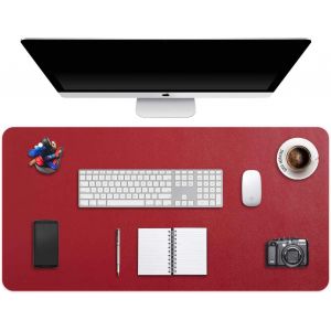 DDA-Tapis de Souris Grand Prolongé Mouse Pad Mat XXL sous Main Bureau en Cuir Tapis de Portable Pad Écriture pour Bureau/Domicile, PU Étanche + Suède Antidérapant 90 x 43 cm (Bordeaux Rouge) - Neuf