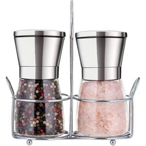 Set de Moulins à Poivre et Sel,Moulins à épices de Qualité Supérieur,Salière et Poivrière Manuel en Acier Inoxydable et Verre,Moulin à Épices Meule avec Grosseur Réglable Pour la Cuisine - Neuf