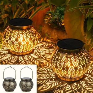 ASFASFq-Lot de 2 lanternes solaires d'extérieur à suspendre - Étanche IP65 - Vintage - LED orientale - À suspendre - Pour patio, terrasse, mur, table - Cadeau - Neuf