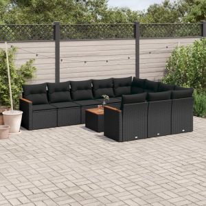 Prolenta Premium - Salon De Jardin 11 Pcs Avec Coussins Noir R&eacute;sine Tress&eacute;e - Neuf
