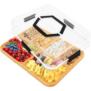 Plateau &Agrave; Service En Bambou Avec Couvercle Et Compartiments - Neuf