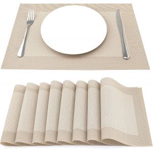 Ulteronixshop-Lot de 8 Sets de Table Vinyle R&eacute;sistant &agrave; l'usure &agrave; la Chaleur, Tiss&eacute;es pour Napperons de Cuisine 45 cm * 30 cm, Beige - Neuf