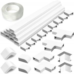 MEVRONISSHOP-Gaine de c&acirc;ble autocollante 3 m, 20 x 10 mm pour c&acirc;bles &eacute;lectriques, Gestion des c&acirc;bles pour Cacher Le Fil TV, Blanc (avec Accessoires de Connexion) - Neuf