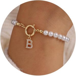Eryi-Bracelet De Perles Pour Femme Et Fille - Cadeau - Or 18 Carats - Avec Lettres Cz - Bracelet À Breloques - Cadeau Personnalisé Pour Femmes Et Adolescentes - Neuf