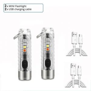 HUTP-Mini lampe de poche porte-clés type-c,charge rapide,étanche IP65,avec aimant,multifonction,avertissement,lampe de poche pour Camping-058E 2pcs-500mah battery - Neuf