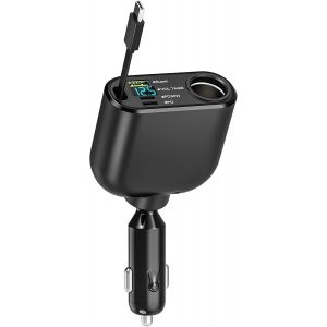 JGD-5 en 1 Allume Chargeur de Voiture, 66W Chargeur Allume Cigare avec 4 Ports, Charge Rapide Voiture 12V/24V avec USB-C/USB-A Compatible avec iPhone 17/16/15, Galaxy S25/S24, Android - Neuf