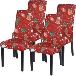 (Cadeau de noël) Jeu de 4 housses de chaise de salle à manger extensible et amovible Housses de chaise de Noël universelle de Décoration de la maison - Neuf