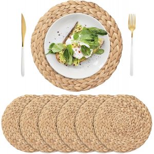 Ensemble De 6 30cm Tissé Des Sets De Table, Tissé À La Main Naturelle De La Jacinthe D'eau Ronde En Rotin Sets De Table Pour Table De Salle À Manger, Grand Rond Tissé Sets De Table - Neuf