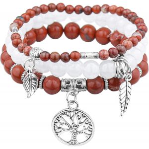 Kalanka-3 Pcs Bracelet Pierre Naturelle Femme,Boho Bracelet Perles Femme Avec Pendentif Arbre De Vie,Bracelets De Yoga Femmes,17-24 Cm Bracelets Pierre Coloré,Bijoux Cadeau Pour Femmes Fille - Neuf