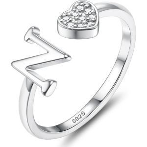 Bague Argent 925 Femme Avec Lettre A-Z Bague Coeur Reglable Empilables Ouvert Bague De Fian&ccedil;ailles Bague Promesse Mariage Bague Pouce Bague Pr&eacute;nom Initiale Bague Femme Fille Avec Bo&icirc;te - Neuf