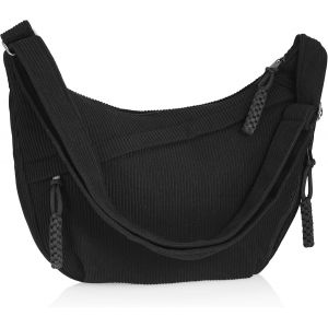 Sac Demi-Lune pour Femme,Sac &agrave; Bandouli&egrave;re en Velours C&ocirc;tel&eacute; Demi-Lune Avec Sangle R&eacute;glable,Crescent Bag pour Femme pour Voyages Travail L'&eacute;cole et Quotidien,Noir - Neuf