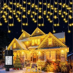 JGD-Guirlande Lumineuse Exterieure,12.8+5M 400LED Rideau Lumineux,8 Modes IP65 &Eacute;tanche Guirlande No&euml;l,Guirlande Lumineuse Rideau avec Minuterie et Fonction M&eacute;moire pour Fen&ecirc;tre Balcon Jardin-Blanc Ch - Neuf