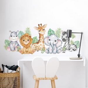 ERYI-Stickers Muraux Animal De La Jungle Autocollants Muraux Hippopotame Lion Girafe Éléphant Zèbre Sticker Mural Amovible Sticker Pour Chambre De Bébé Pépinière D'Enfant Le Salon Décoration Murale - Neuf