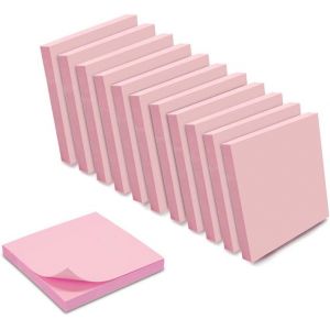 Eryi-1200 Notes Autocollantes Repositionnables Rose Pastel 12 Blocs De 100 Feuilles 75 X 75 Mm Carré - Neuf