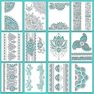 Nouveau,Adapté 12 Pièces Grand Pochoir Mandala Réutilisable Mandala Peinture Modèles 8,3 X 11,7 Pouces Dessin De Pochoir De Conception Florale - Neuf