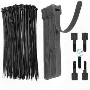 CHECARZHN--NO1-85 Pcs Scratch Serre Cable Bande,Sangle Réutilisable Câble Management Facile À Couper Pour Attacher Les Câbles, Fils Pc/Électriques, 150Mmx12Mm (Noir,3 Styles) - Neuf