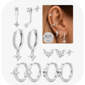 Kal-Paires Boucles D'oreilles Femme Argent 925 Plaqu&eacute;e Or 14k Cr&eacute;oles Argent Boucles D'oreilles Zircon Piercing Oreille Cartilage Petites Boucles D'oreilles Femme Or Pour Piercings Multiples - Neuf