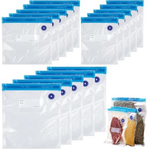 MEVRONISSHOP-15 Pi&egrave;ces Sous Vide R&eacute;utilisables, 3 Tailles Sac Sous Vide Alimentaire, Sac Congelation Sous Vide, avec 4 Clips de Scellage, pour Le Stockage des Aliments, pour Conserver Les L&eacute;Gumes, Le - Neuf