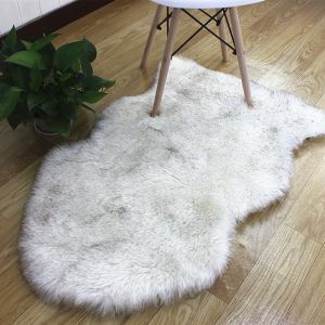 Sjzg-Tapis Moelleux En Peluche - Tapis En Peluche Artificielle - Tapis Doux Antid&eacute;rapant - En Fourrure Synth&eacute;tique - Pour Chambre &Agrave; Coucher, Salon, Gris Blanc - 60 X 90 Cm - Neuf