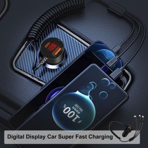 Chargeur Allume Cigare Usb C Rapide 230W Pd 3.0 Chargeur Voiture Avec C&acirc;ble R&eacute;partiteur Usb C 3 En 1 Spiral&eacute; Pour T&eacute;l&eacute;phone Portable, Tablette, Casques (1M) - Neuf