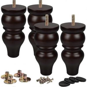 Pieds de meubles en bois massif noir de 15 cm par La Vane, lot de 4, avec boulons M8 pre-perces et plaque de montage - Neuf