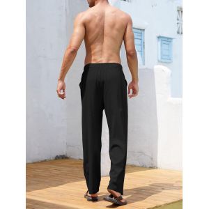 Pantalon Long Pour Homme Pantalon En Lin &Eacute;t&eacute; Pantalon Coton L&eacute;ger Pantalon D&eacute;contract&eacute; Avec Poches Cordon Pantalon Plage De Loisir Pants Respirant Et Confortable - Neuf