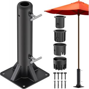 Ulteronixshop-Pied Parasol, Support De Tube De Parapluie Base Stable Pour Parasol 30cm Hauteur Avec 3 Douilles Pour Poteaux De 3 &Agrave; 5cm, Convient Aux Terrasses En B&eacute;ton Ou Een Bois, Carr&eacute; - Neuf