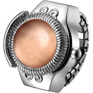 Eryi-Bague Montre Femme Homme: Montre Bague Doigt Extensible Elastique Pierre Oeil De Chat Acier Inoxydable Analogique Quartz Etanche 1atm Cadran Rond - Cadeau Femme Homme Anniversaire - Neuf