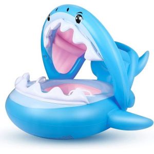 Bouée Gonflable Flyboo En Forme De Requin Avec Pare-Soleil Pour Bébé ¿ Siège Aquatique Sûr Et Amusant Pour Enfants De 6 À 36 Mois - Neuf