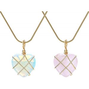 Kales-2 Pièces Barbie Collier,Pendentifs Bijou Coeur Naturel,Collier De Quartz Rose,Collier En Diamant C?ur,Collier Coeur,Collier Coeur Minéral Et Pierres Précieuses,Pour Femme Cadeaux,Anniversaires - Neuf