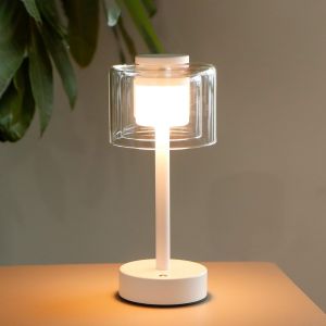 Lampe De Chevet 30cm De Haut Lumière 3 Couleurs Dimmable Avec Abat-Jour En Verre Touch Control Lampe De Table Pour Chambre À Coucher Salon Intérieur Extérieur¿Blanc,Type-C Recharge - Neuf