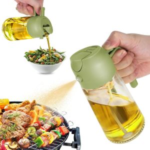 470ml Vert Huile De Distributeur De Bouteille Pour Cuisine - 2 En 1 Huile D'olive Distributeur Et D'un Pulvérisateur - 470ml De L'huile D'olive Bouteille De Pulvérisateur D'huile Pour La Cuisine - Neuf