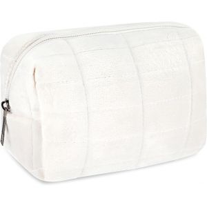 MAA-Trousse de toilette de voyage en peluche avec fermeture éclair de couleur unie pour femme et fille, blanc, 1PCS - Neuf