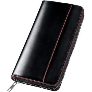 Long Portefeuille (Noir), les Hommes de Bifold Wallet, porte-monnaie en Cuir, les Hommes de Petite fermeture à Glissière porte-monnaie, Tochigi porte-monnaie en Cuir, avec fermeture à Glissière, de Grande Capacité, un porte-Monnaie, de la Mode, Unisexe - 