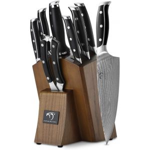 Mevronisshop-Damas 9 Pi&egrave;ces Set Couteaux De Cuisines Professionnels 67 Couche Acier With Bloc En Bois, - Neuf