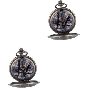 2 Pièces Montre De Poche Décor Vintage Montre Gousset Design Vintage Pendentifs Pour Hommes Ornement De Montre Suspendu Montre Numérique Pour Hommes Collier Homme Black Le Fer - Neuf