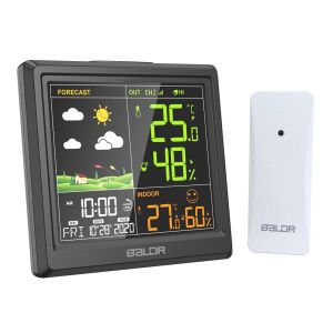 Station m&eacute;t&eacute;o sans Fil, Thermom&egrave;tre Hygrom&egrave;tre Barom&egrave;tre Int&eacute;rieure Ext&eacute;rieure avec Capteur LED Ecran R&eacute;tro-&eacute;clairage Horloge Num&eacute;rique Alarme et Snooze Affichage Heure Date Jour - Neuf