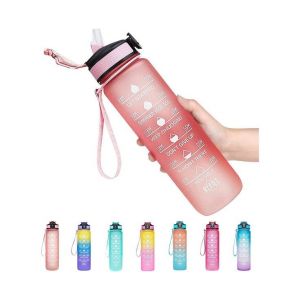 Bouteille D'eau De Sport Motivante De 1 L Avec Paille ¿ Étanche, Sans Bpa, Avec Marqueurs De Temps, Légère Et Portable Pour Les Amateurs De Fitness - Neuf