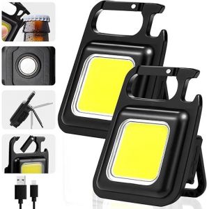2 Petites Lampes De Poche (500 Ma), Lampe De Poche Porte-Clés Rechargeable De 500 Lumens, Mini Lampe De Poche, Lampe De Poche Portable Avec Support Pliable, Décapsuleur Et Base Magnétique De Marche - Neuf