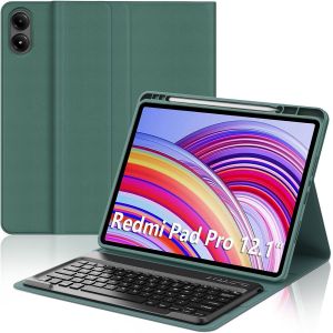 Coque Clavier Pour Redmi Pad Pro 12.1"" 2024, Clavier Bluetooth Azerty Français Magnétique Détachable Pour Tablette Xiaomi Redmi Pad Pro 12.1 Pouces, Vert Foncé - Neuf