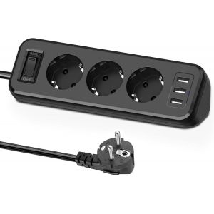 Multiprise 3 Prises avec 3 USB Distribution multifonctionnelle,Prise d'angle avec Interrupteur,Protection Contre Les surcharges avec rallonge de 1,8 m pour Cuisine,Noir - Neuf