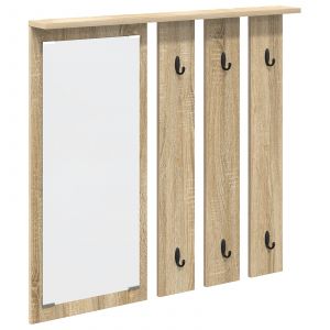 vidaXL Porte-manteau mural avec étagère Montage mural avec miroir Chêne sonoma 84 x 10 x 80 cm - Neuf