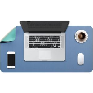 DDA-Sous-Main Bureau, Tapis de Bureau, Tapis de Clavier et Souris, Tapis de Portable, Pad Écriture, Mouse Pad XL, pour Bureau/Maison/Gaming, Double Face en Cuir PU 70 x 35cm (Bleu Acier/Vert) - Neuf