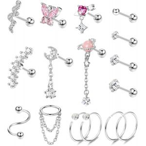 Kal-Boucles D'oreilles Helix Boucle D'oreille Cartilage 16g Bijoux Piercing Helix En Acier Chirurgical Boucles D'oreilles Cerceau Tragus Conque Cartilage Helix Piercing Bijoux Pour Femmes - Neuf