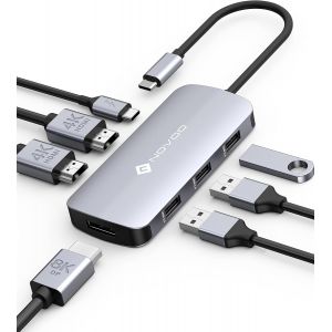 Hub Ubs C 7 En 1, Station D'Accueil Double Moniteur Triple Affichage 7 Port Docking Station Vers 2 Hdmi 4K, 3 Usb Port, Displayport 8K, 100W Pd Pour Hp,Microsoft,Lenovo, Dell, Macbook - Neuf