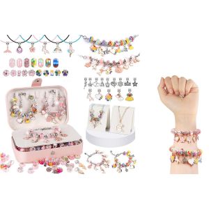 Kit De Cr&eacute;ation De Bracelets &Agrave; Breloques Pour Filles - 133 Pi&egrave;ces De Bijoux Perl&eacute;s &Agrave; Faire Soi-M&ecirc;me, Avec Bo&icirc;te &Agrave; Bijoux Et Pochette Cadeau. - Neuf