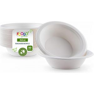 Loranka-50 Bols Jetables Bagasse Canne &Agrave; Sucre, Moyen 340ml, 15cm, Pour Soupe, Desserts Et Salade, Bols En Papier Ronds Et Solides Pour Plats Chauds, Bambou, F&ecirc;te. - Neuf